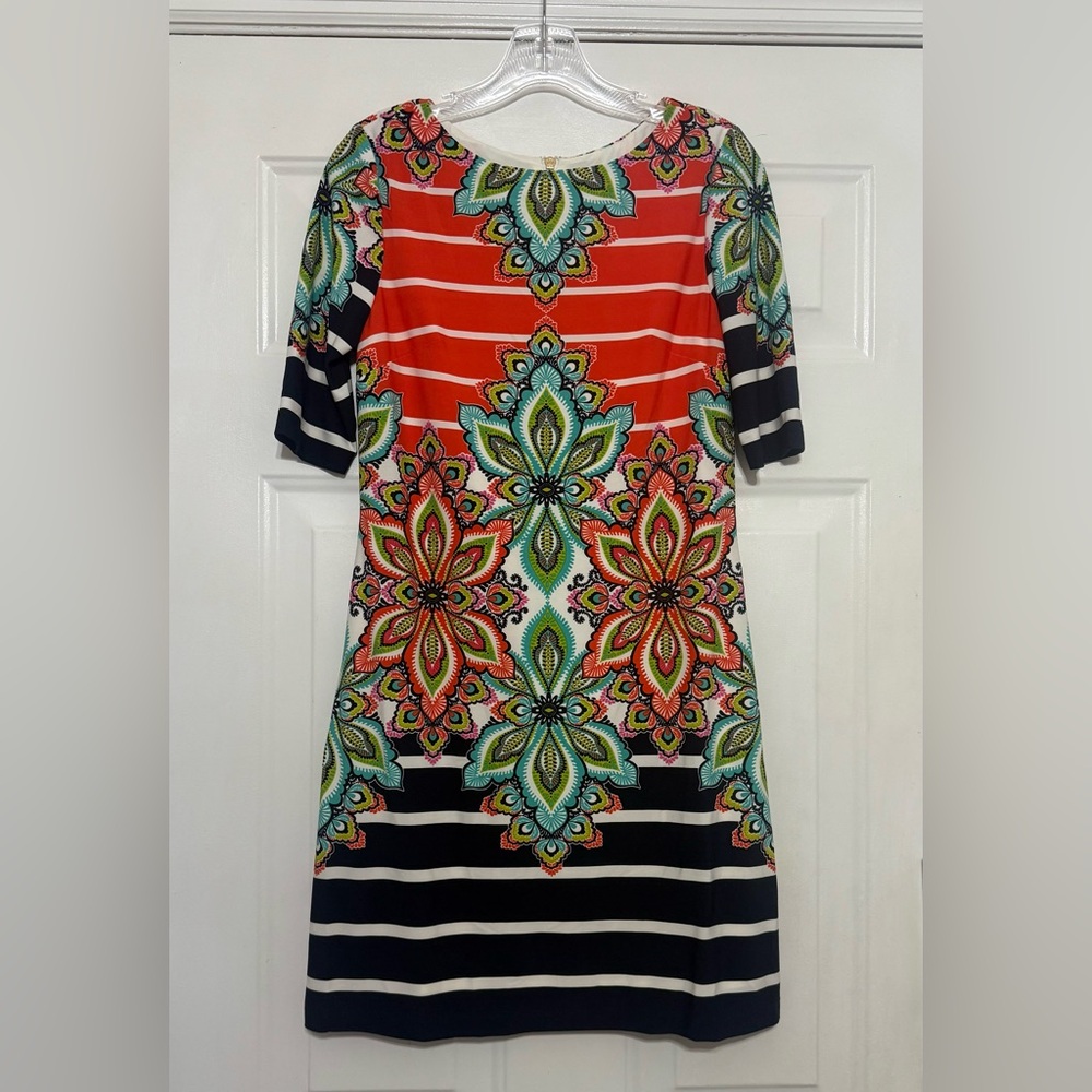 Eliza J Floral Midi Dress Size 4 Gold Zip Back Lined